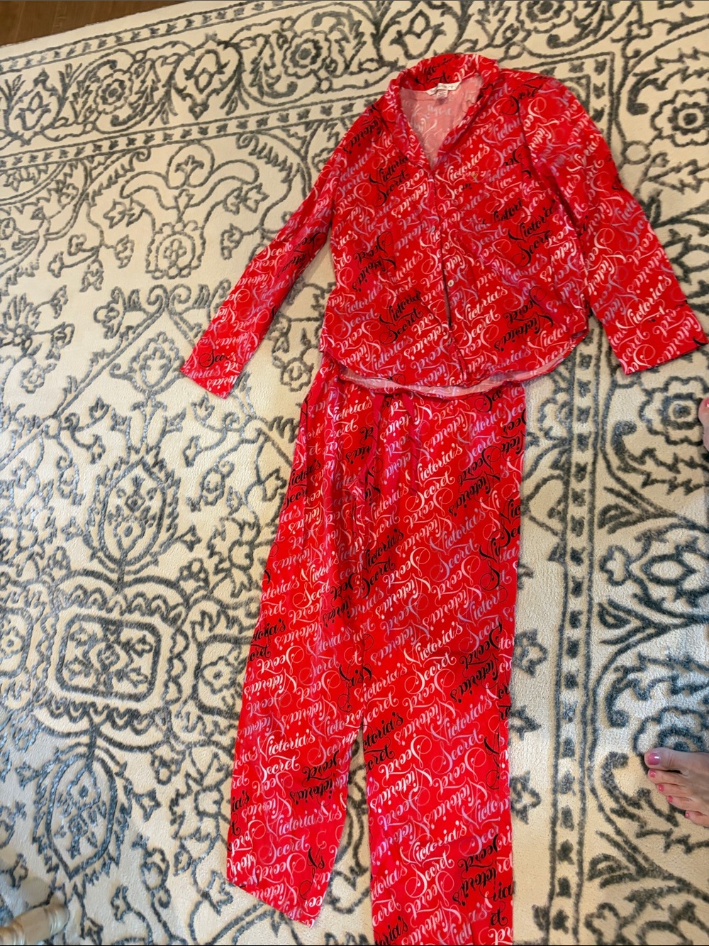 Victoria's Secret Red Script-Logo Womens Pajama Set